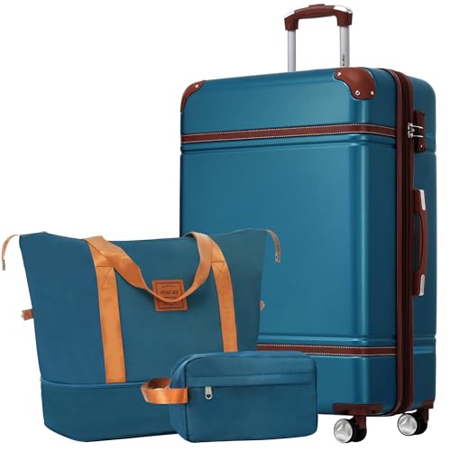 Suitcase Set 28 IN Expandable Luggage with TSA Lock Spinner Wheels (Vintage Luggage / Blue(28+bags))