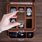 6 Slot Leather Watch Box with Valet Drawer (6 Slot - Tan / Brown)