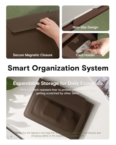 Laptop Carry Sleeve with Stand &Smart Storage for 14" Laptop for Work (Coffee / 14 Inch)