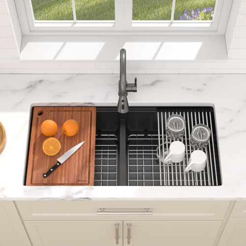 36"x19" Matte Black Undermount Double Bowl Workstation Kitchen Sink (Matte Black / 36" (50/50))