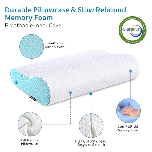 Memory Foam Pillows Neck Pillow Bed Pillow for Sleeping Ergonomic Cervical Contour Pillow for Side Back Stomach Sleeper for Neck and Shoulder Pain (White / Queen(23.6*14*4.9inches))