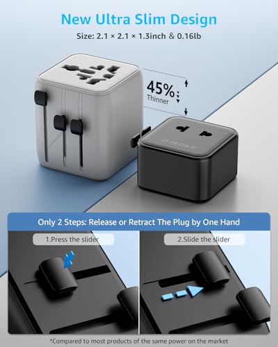 Air” Universal Travel Adapter 2500W Max AC (A1R AC(NO USB) / Black)
