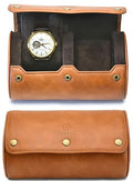 Watch Travel Case for Men Leather Watch Roll for Travel Organizer and Display Watch Case 2 Slots Full Grain Leather Tawny Brown