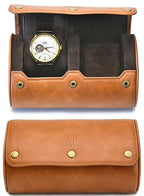 Watch Travel Case for Men Leather Watch Roll for Travel Organizer and Display Watch Case 2 Slots Full Grain Leather Tawny Brown