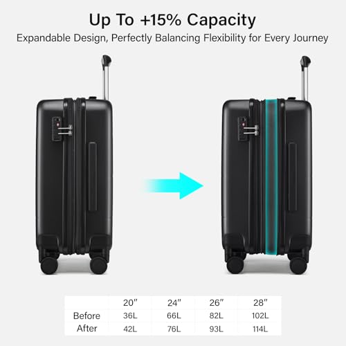 3 Piece Luggage Set Expandable Hardside Suitcases with Spinner Wheels (Jet Black / 20/24/28 Inch EXT)