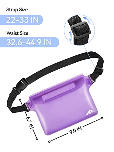 2 Pack Waterproof Fanny Pack Pouch Dry Bag for Phone Passport Purse (Black & Purple)