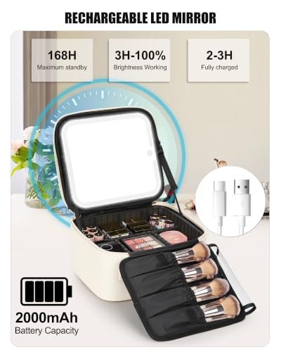 Travel Makeup Bag with Led Mirror (01-White / 1-Small)