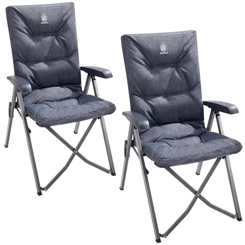 Luxury Camping Chairs 2 Set for Adults Heavy Duty High Back Oversized Folding Garden Chair Comfy Padded Loadable 330LBS Adjustable Dining Chairs 4 (Grey)