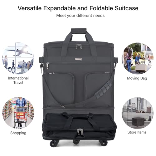 Expandable Collapsible Luggage with Wheels (Black-1)