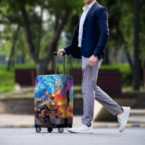 Vintage Sunset Steam Train Print Luggage Cover (S(for 18-21 inch luggage) / Sunset Train)
