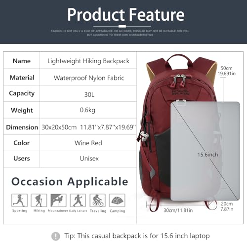 30L Hiking Backpack With Rain (Red 2.0 / 30L)