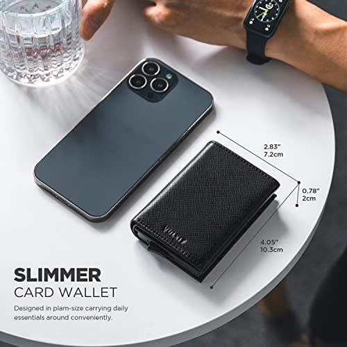 Pop up Card Wallet Minimalist Cash Wallets RFID Blocking Leather Smart Credit Card Holder with ID window for Men (Cross-Black)