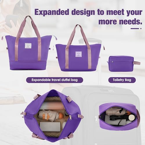Softside Luggage Set Lightweight 3 Piece Suitcase with Duffel Bag (Softside Luggage(22/26/30) / Purple + bags)