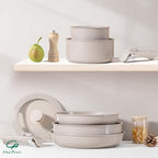 Ceramic Nonstick Pots and Pans Set 19 Piece with Detachable Handle (Mocca Taupe)