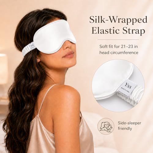 Silk Sleep Mask Light Blocking Luxury 100% Mulberry 19mm Silk Eye Mask Eye Cover Blindfold Ultra Soft Light & Comfy Anti Aging Skin Care with Travel Bag Gift Package (White)