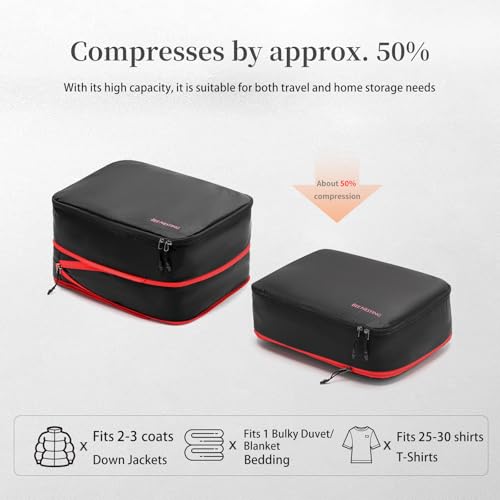 BeeNesting Waterproof Compression Packing Cubes sets (Black Gray / 8-Piece Set (2.5 L))