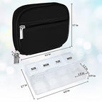 Weekly Travel Pill Organizer Cute Pill Case with 7 Day Pill Box (1 Case + 1 Box / A. Black 01)