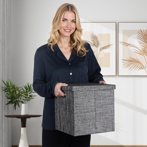 Storage Bins with Lids (13×13×13/4pcs with lids / Charcoal Gray)