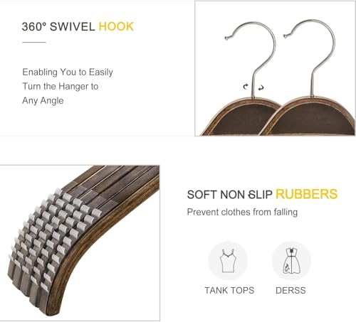 Slim Wooden Hangers with Extra Soft Non (Antique / 30 Pcs)