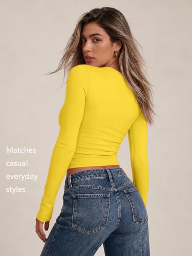 Womens Long Sleeve Shirts Basic Compression Tops Yellow XS (X-Small / Yellow)