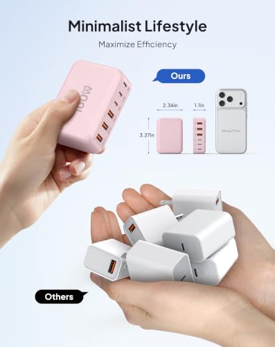 USB Fast Charger Block 50% Smaller 100W Max 6 (Pink / 100W)