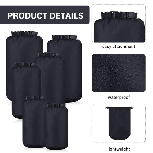 6 Pcs Waterproof Dry Bag Set for Kayaking & Camping (Black)