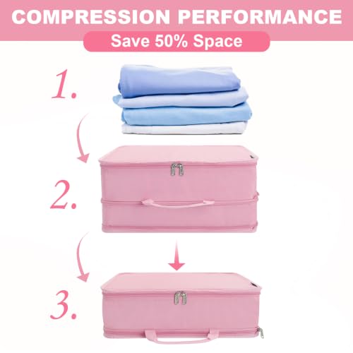 Extra Large Compression Packing Cubes for Travel Essentials (Pink / Extra Large)