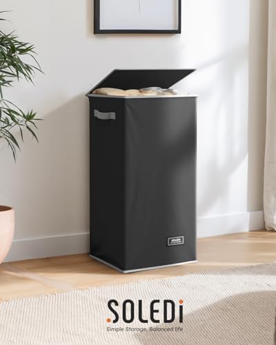 Slim Laundry Basket with Lid (Black / 70L)