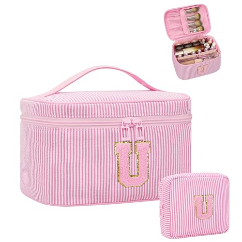 Personalized Initial Makeup Bag for Women Teen Girls (Pink 01)
