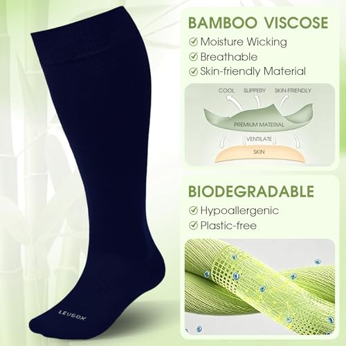 Plus Size Compression Socks for Women&Men Viscose for Bamboo Wide Calf 15 (4X-Large / 3 Pair-navy Blue)