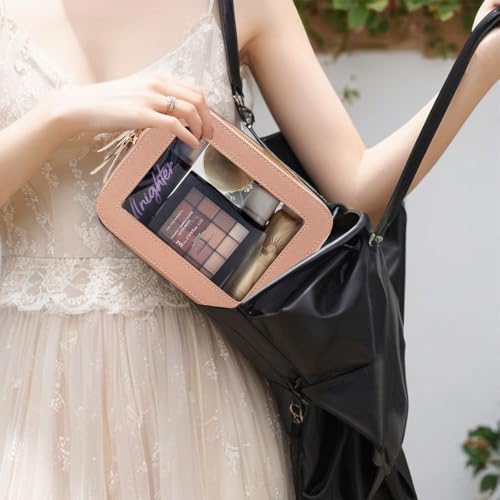 Travel Clear Makeup Bag Set (Mini+Large Dark Pink)
