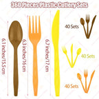 360 Pcs Fall Thanksgiving Plastic Cutlery Set (Orange, Yellow, Brown)