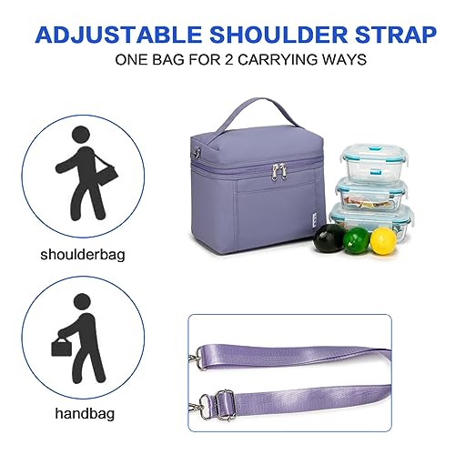 NOL 8L Insulated Lunch Bags for Women Cooler Bag Lightweight Nylon Waterproof Lunch Box For Work (Light Purple / Medium (8 Liters))