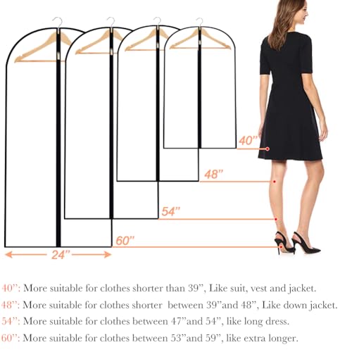 Garment Bags for Hanging Clothes (24'' x 40''/12 Pack / Black-Clear)