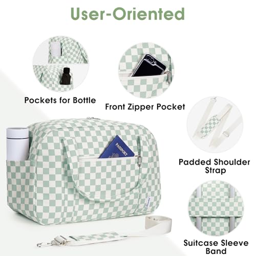 Carry on Duffle Bag Underseat for Airplane (Z-Mint Green Checkerboard / Small without laptop compartment)
