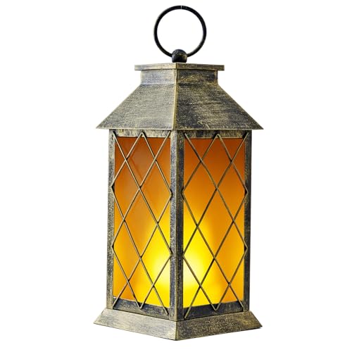 18" Solar Lanterns Outdoor Waterproof Flickering Flame Patina (Antique Patina)