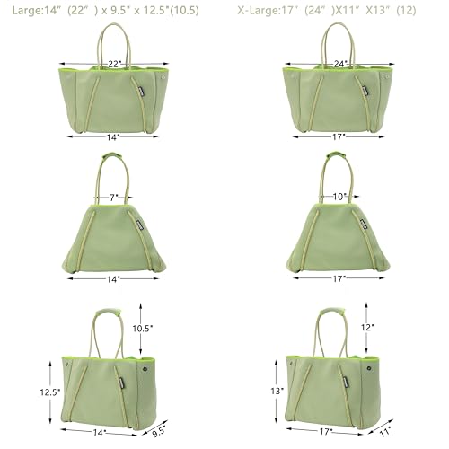 Neoprene Multipurpose Beach Bag Tote with Inner Zipper Pocket … … … (Green / X-Large)