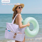 Large Beach Bag for Women (Checkerboard Purple and White)