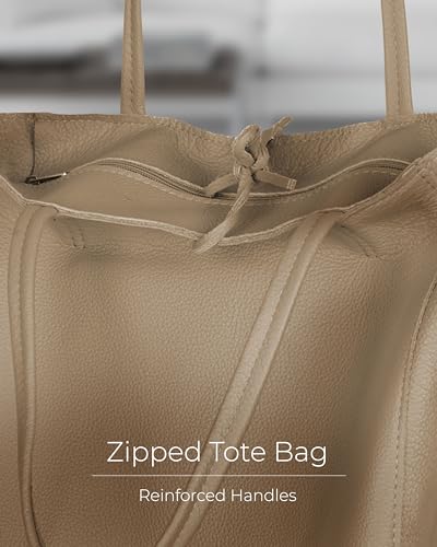Genuine Italian Leather Tote Bag for Women (Taupe)