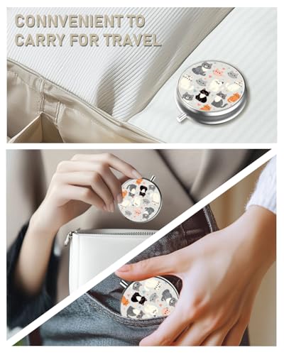 Pill Box 3 Compartment Portable Travel Medicine Box with Mirror (Cat Family)
