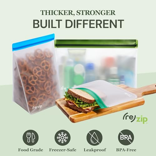re) zip Reusable Stand-Up Snack Bags, Leakproof, 8 oz, 5-Pack, Multicolor (Multi Color)