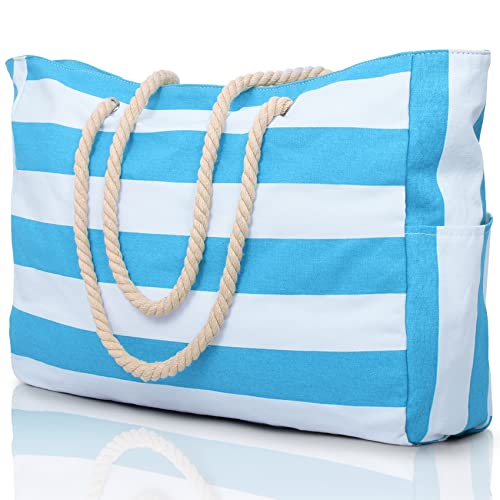 Beach Bags for Women Large Waterproof Beach Tote Bag Zipper Beach Bags Waterproof Sandproof Swim Pool Bag Large Tote (Light Blue)