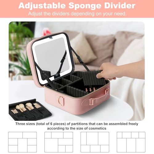 Travel Makeup Bag with LED Lighted Mirror (PINK)