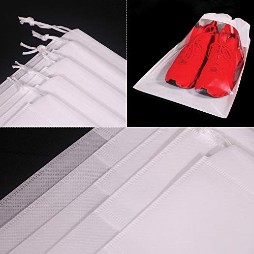 12 Pack Portable Shoe Bags for Travel Large Shoes Pouch Storage Organizer Clear Window with Drawstring for Men and Women White (White)