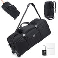 Tactical Travel Duffle Bag with Wheels and Handle 3 in 1 Large 85L XL Rolling Travelling Backpack Waterproof Oxford Carry On Hand Luggage Deployment Bags with Combination Padlock (Black)
