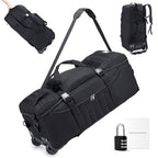 Tactical Travel Duffle Bag with Wheels and Handle 3 in 1 Large 85L XL Rolling Travelling Backpack Waterproof Oxford Carry On Hand Luggage Deployment Bags with Combination Padlock (Black)