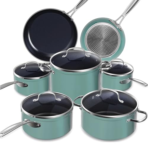 Healthy Duralon Blue Ceramic Nonstick Cookware Set (12pc Rosemary Green / 12pc Set)
