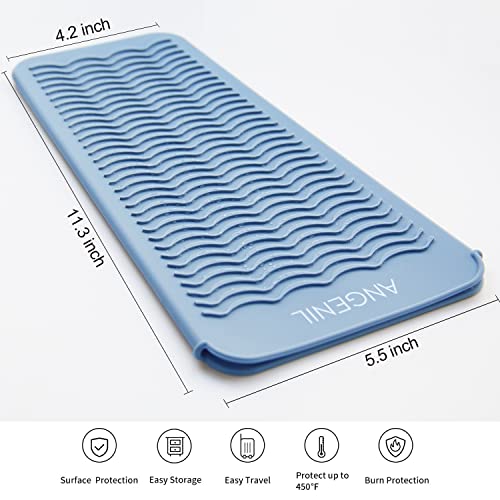 Heat Resistant Silicone Mat Pad Pouch For Travel Curling Iron Wand (Blue)