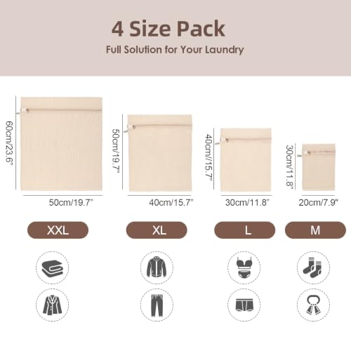 100% Cotton Mesh Laundry Bags (XXL+XL+L+M)