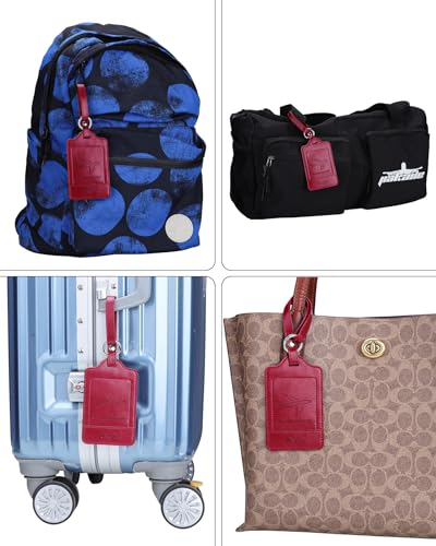 Leather Luggage Tags for Suitcases (Wine Red)